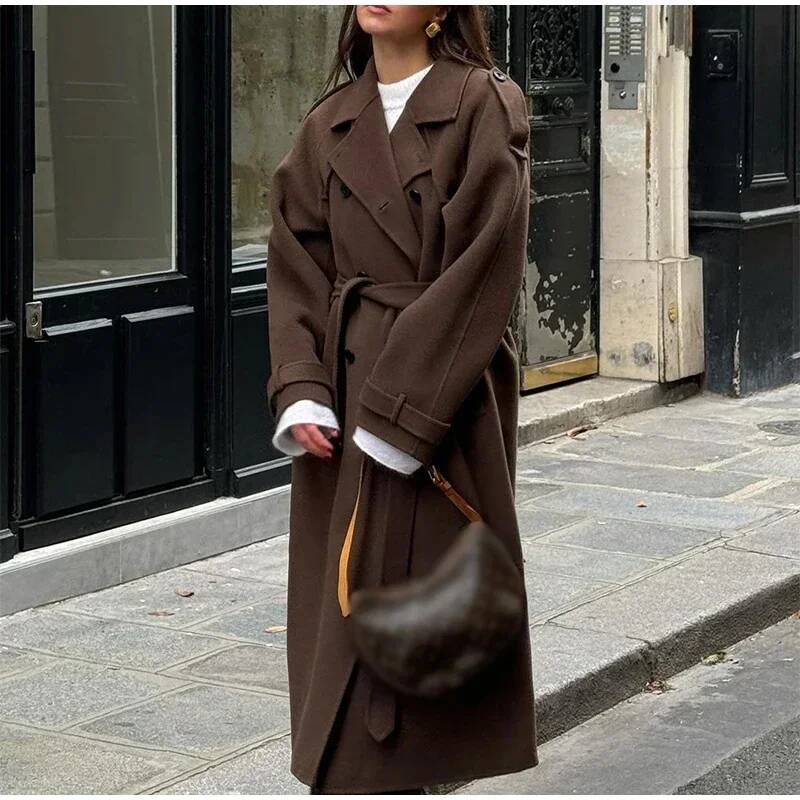 Wool Coat Peacoat - Elegante Casaco Longo de Lã Sintética