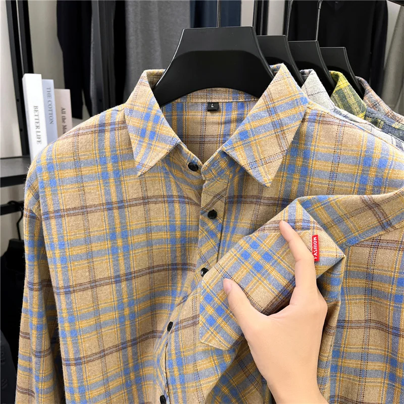 Camisas masculinas longas retr - Flannel Shirt Lined avaliação e preço